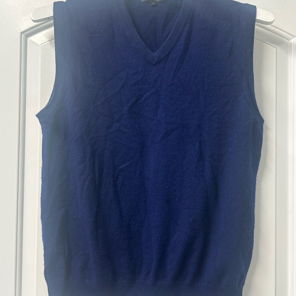 State Cashmere  Classic Sleeveless Sweater Vest Blue Large